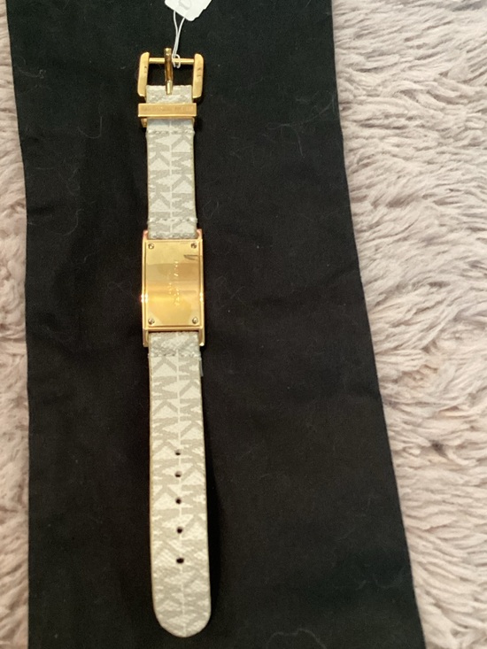 Michael Kors Jewelry - Michael Kors White Leather Strap Bracelet with Gold Plaque